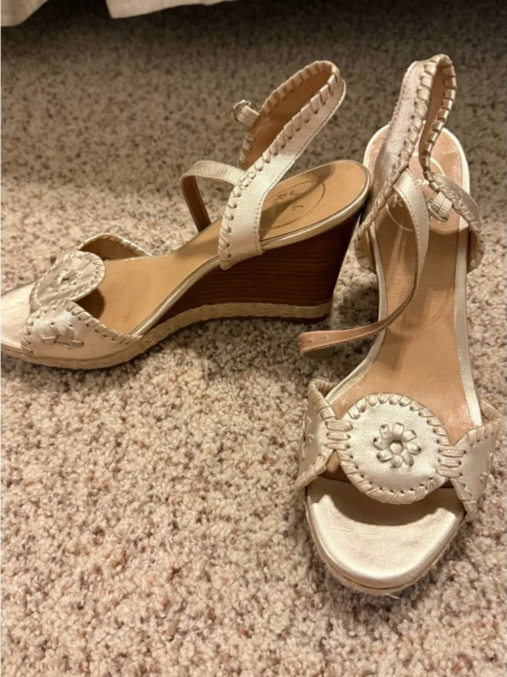 Gold Jack Roger’s Wedge Sandals with Decorative Medallion size 9
